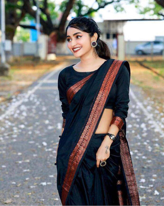 Copper Black color Soft Silk Saree