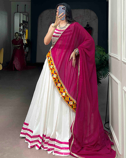 Traditional White Color Rayon Navratri Lehenga Set