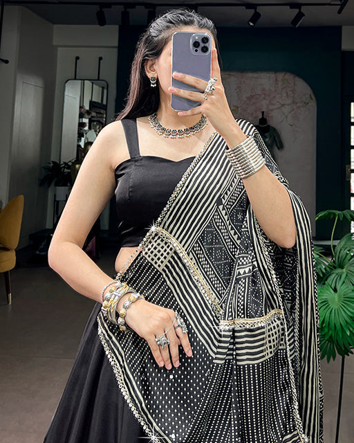 Black Color Monga Silk Navratri Lehenga Choli