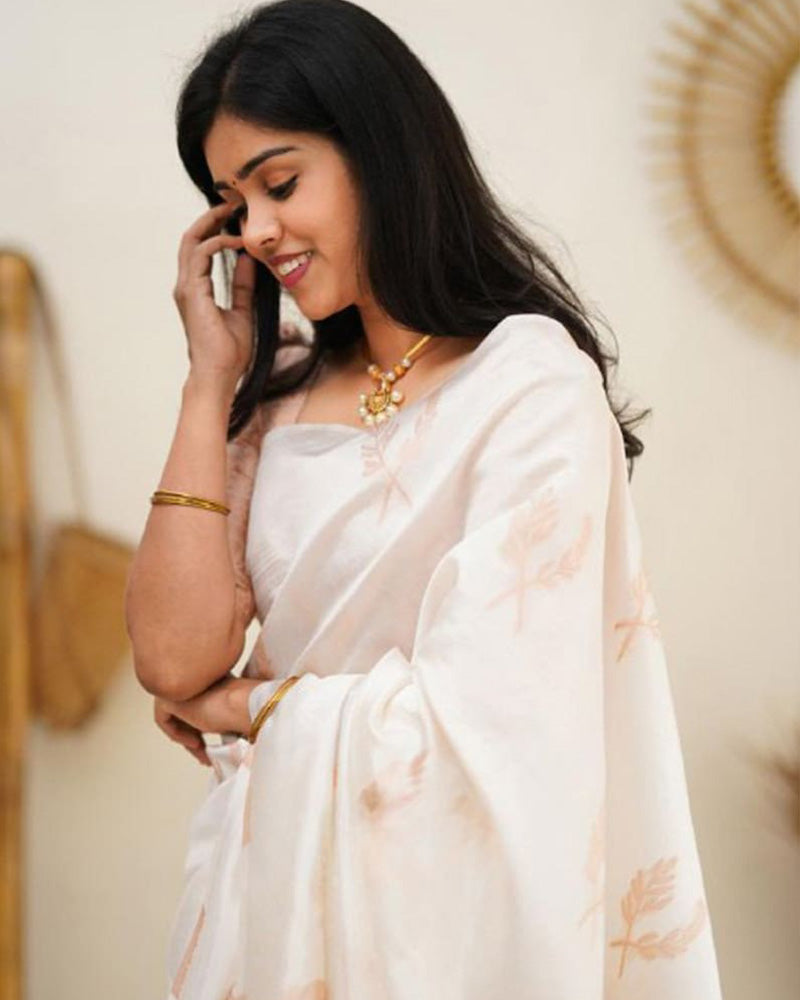 Copper White Color Banarasi Soft Silk Saree
