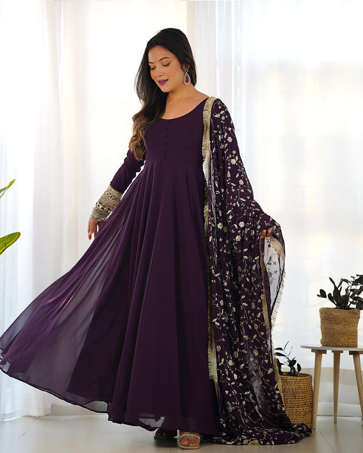Wine Color Soft Georgette With Heavy Embroidery Work Dupatta Anarkali Suit