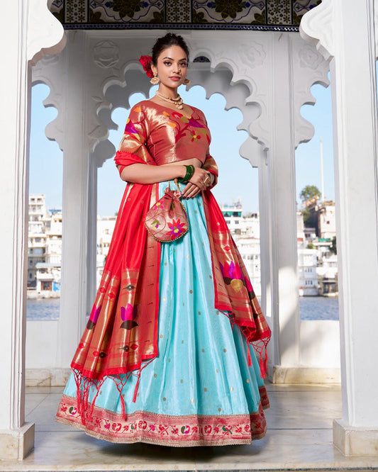 Sky Blue Color Jacquard silk Half Saree