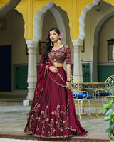 Dark Maroon Color Rangoli Silk Embroidered Lehenga Choli