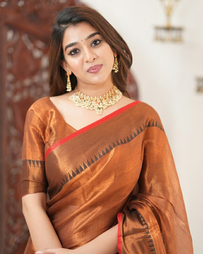 Brown Color Tissue Cotton Saree