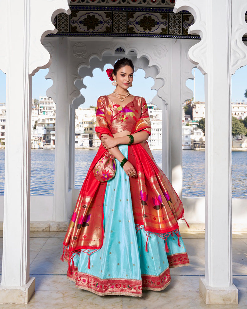 Sky Blue Color Jacquard silk Half Saree