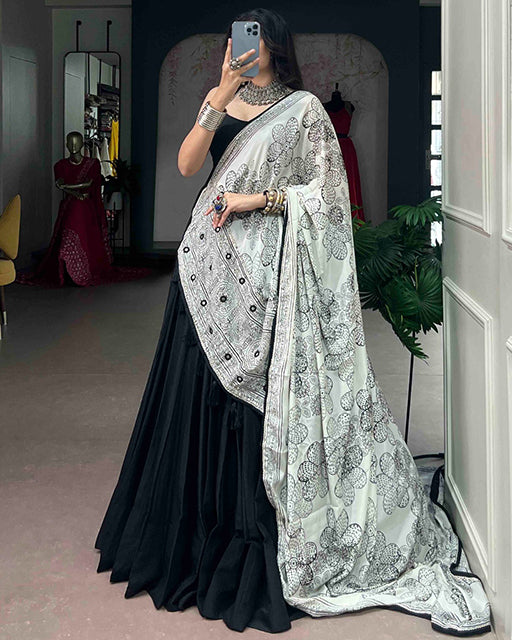 Black Color Chinon Silk Navratri Lehenga Choli