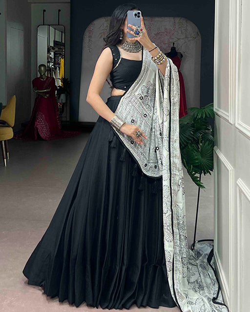 Black Color Chinon Silk Navratri Lehenga Choli