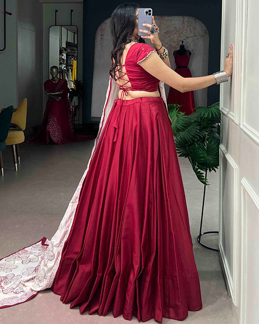 Red Color Chinon Silk Navratri Lehenga Choli