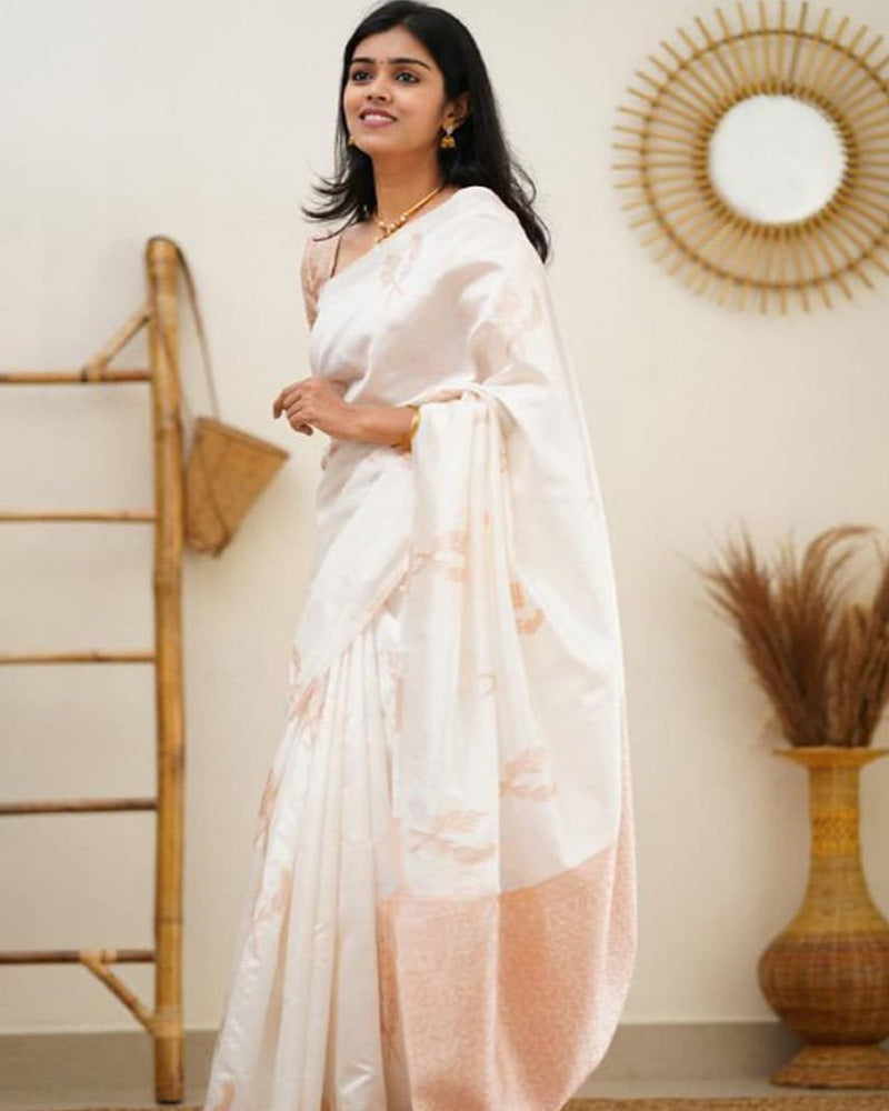 Copper White Color Banarasi Soft Silk Saree