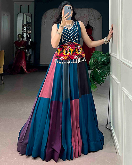 Multi Color Rayon Navratri With Gamthi Work Navratri Lehenga Choli