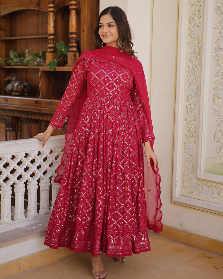 Rani Pink Color Designer Anarkali Gown With Dupatta