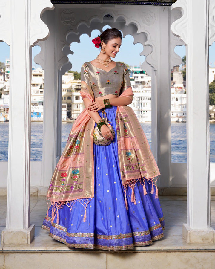 Blue Color Jacquard silk Half Saree