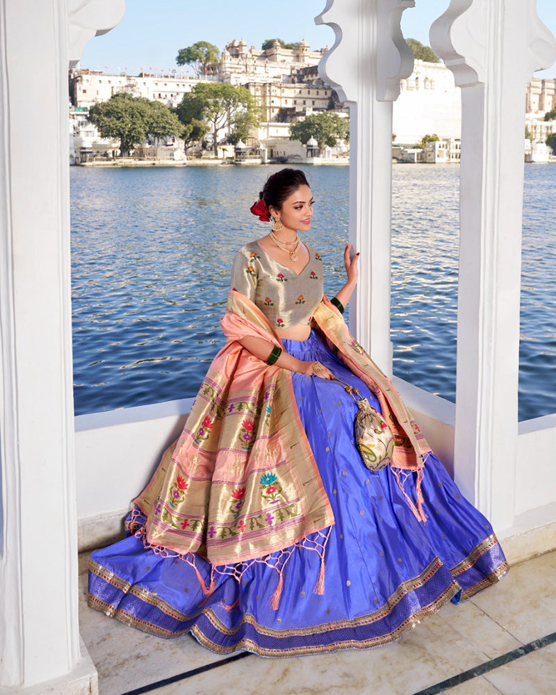 Blue Color Jacquard silk Half Saree