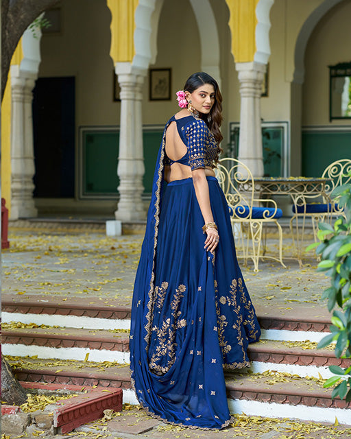 Royal Blue Color Rangoli Silk Embroidered Lehenga Choli