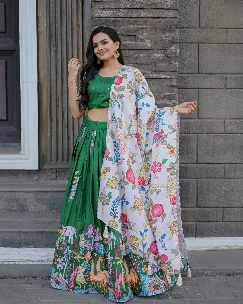 Green And White Color Designer Printed Lehenga Choli
