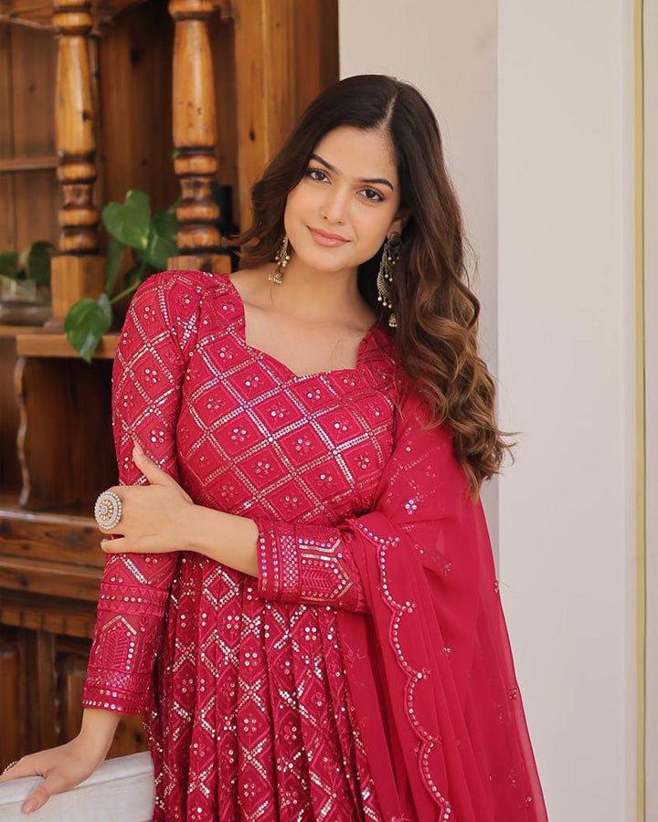 Rani Pink Color Designer Anarkali Gown With Dupatta