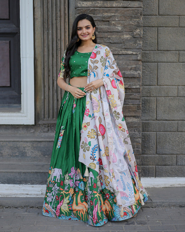 Green And White Color Designer Printed Lehenga Choli