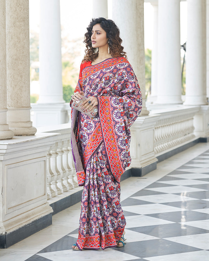 New Design Purple Color Patola Print Weaving Silk Saree