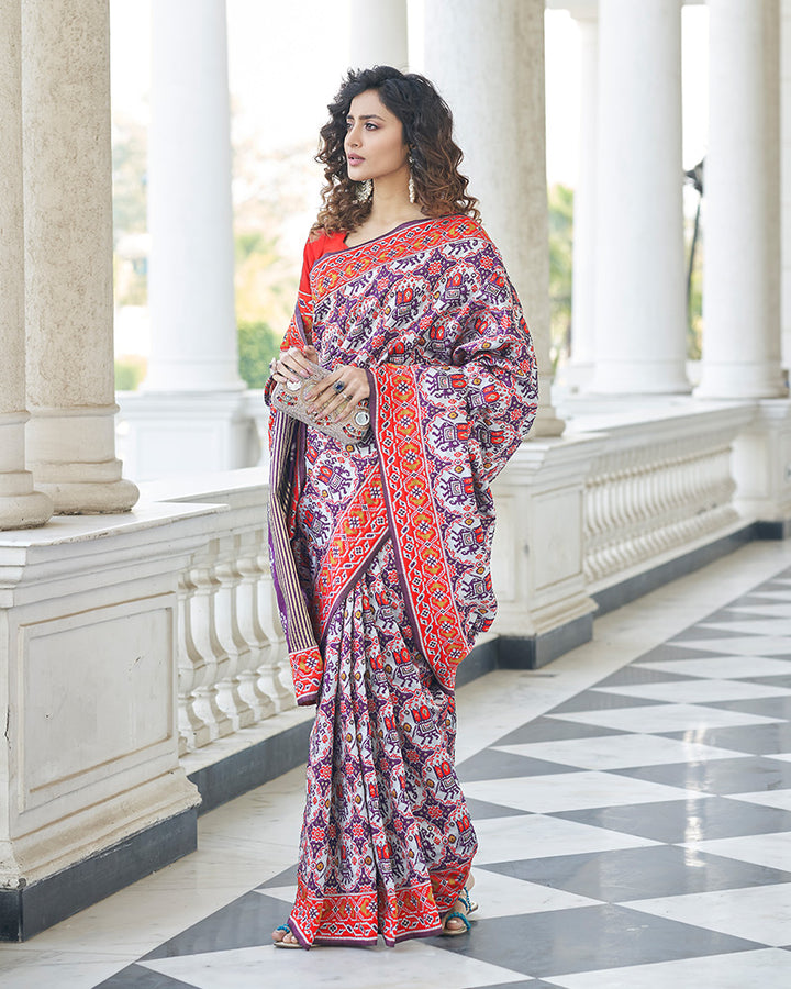 New Design Purple Color Patola Print Weaving Silk Saree
