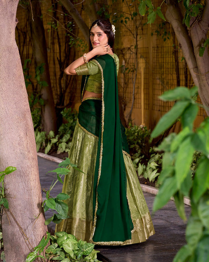 Pista Color Dupion Silk Zari Weaving Half Saree