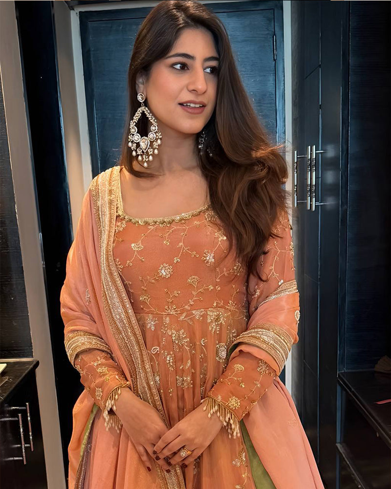 Peach Color Western Style Star Georgette Lehenga Choli