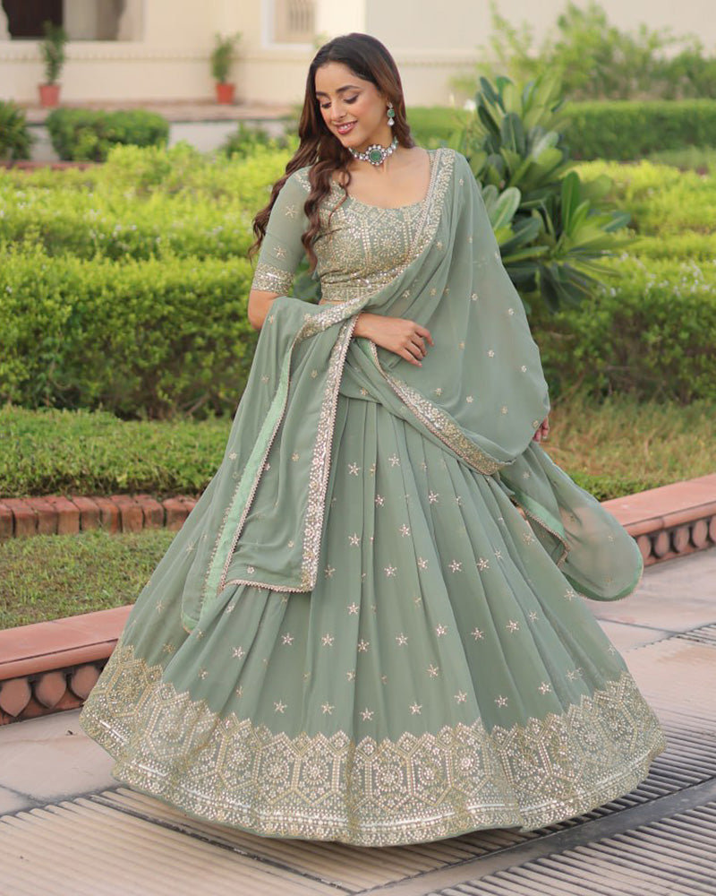 Mint Green Color Georgette Sequence Embroidery Lehenga Choli