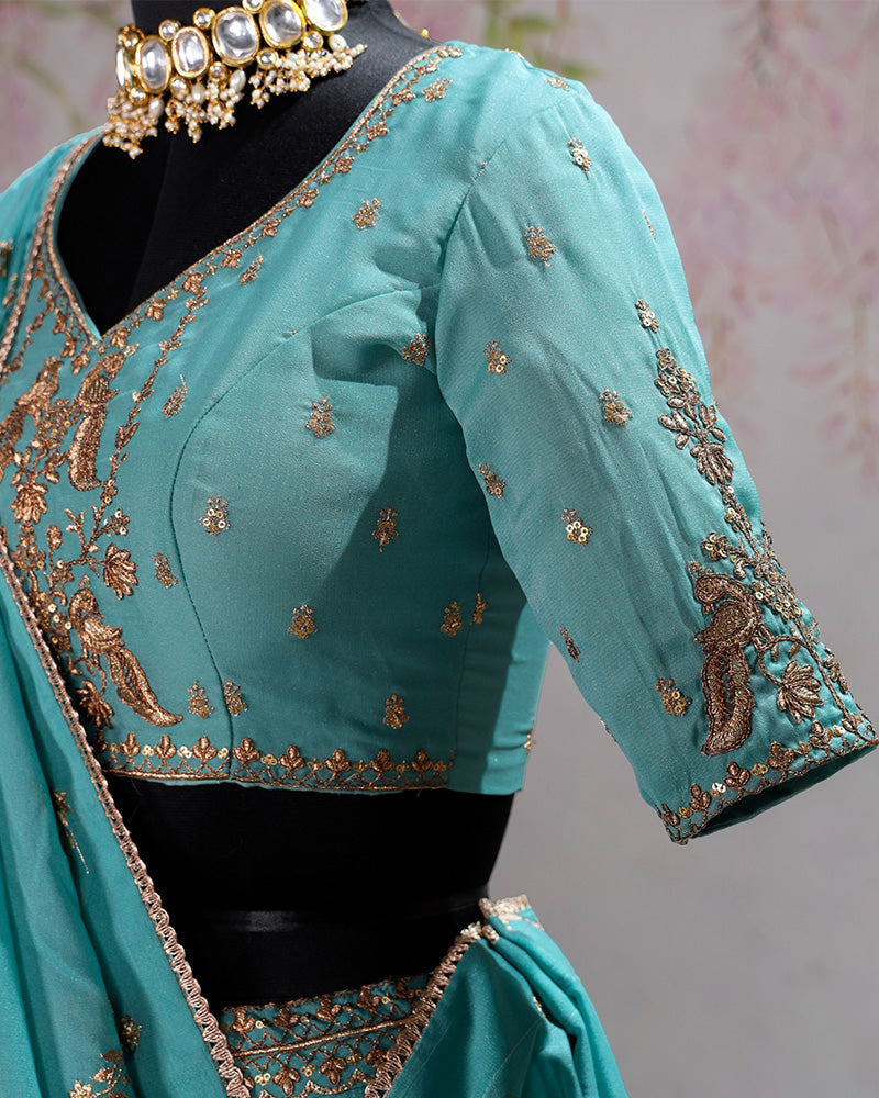 Sky Blue Color Star Georgette Embroidered Lehenga Choli
