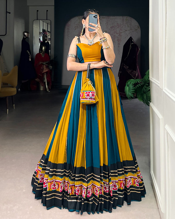 Mustard Color Rayon Gamthi Work Navratri Lehenga Choli (Copy