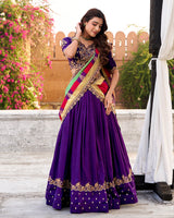 Designer Purple Color Vichitra Silk Embroidered Lehenga Choli