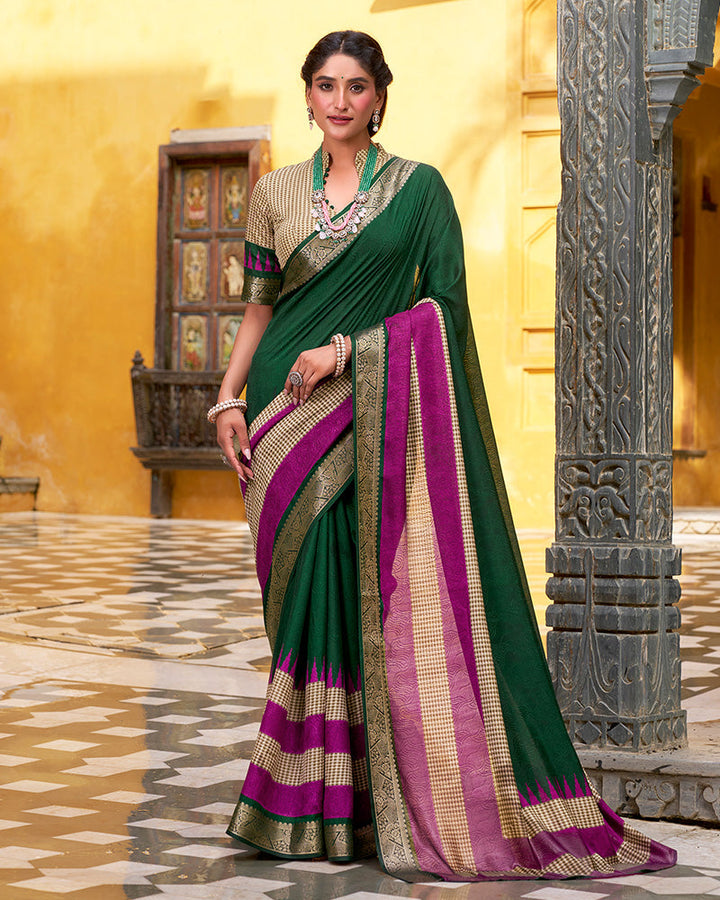 Green Color Poly Cotton Printed Saree