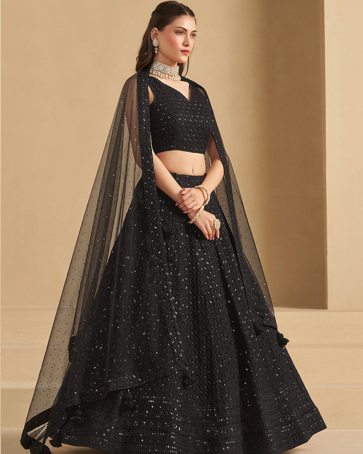 Designer black Color Georgette Embroidered Lehenga Choli
