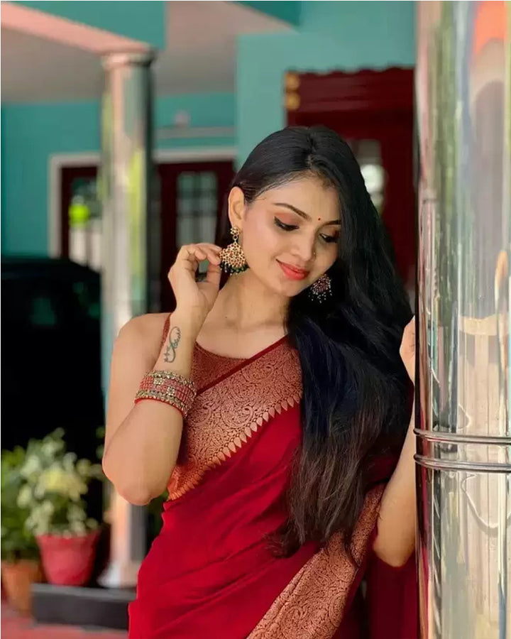 Designer Red Color Banarasi Silk Saree