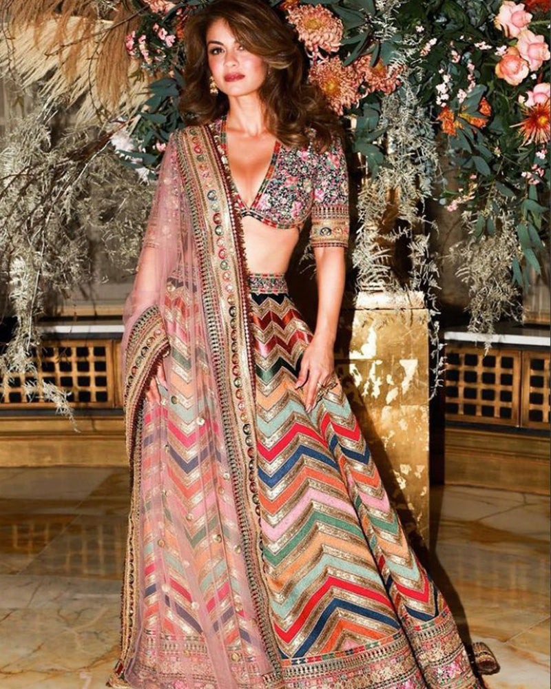 Multi Color Georgette Thread Work Lehenga Choli