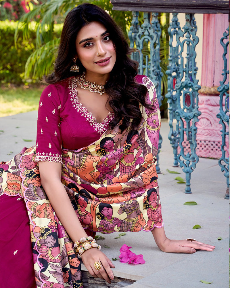 Designer Pink Color Vichitra Silk Embroidered Lehenga Choli