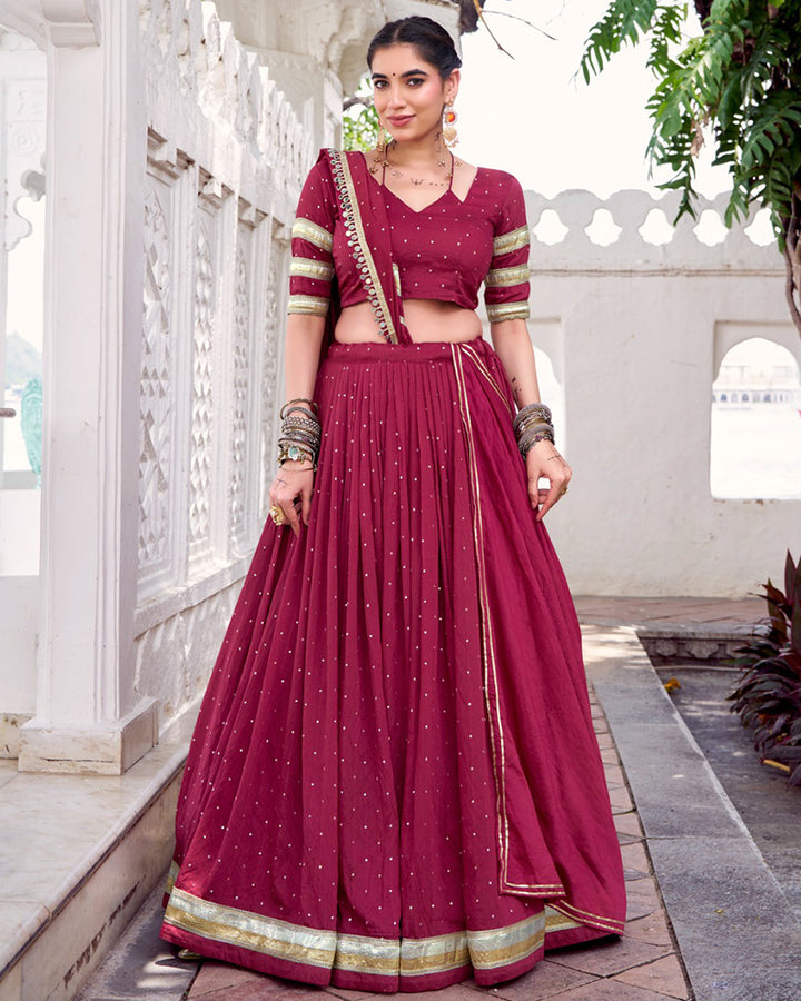 Elegant Maroon Color Pure Chanderi Full Stitched Lehenga Choli