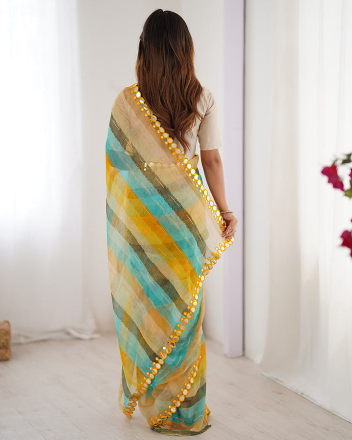 Yellow Color Smooth Marble Chiffon Printed Saree