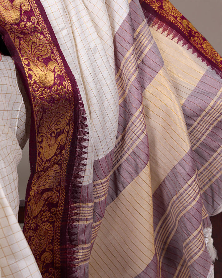 Maroon Color Poly Cotton Zari Weaving Saree