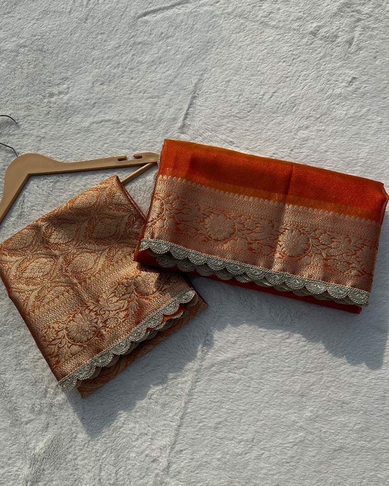 Orange Color Banarasi Tissue Saree