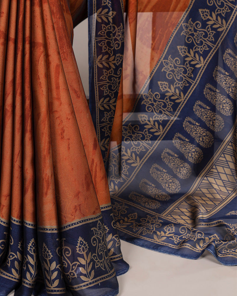 Rust Orange Color Rangoli Silk Printed Saree