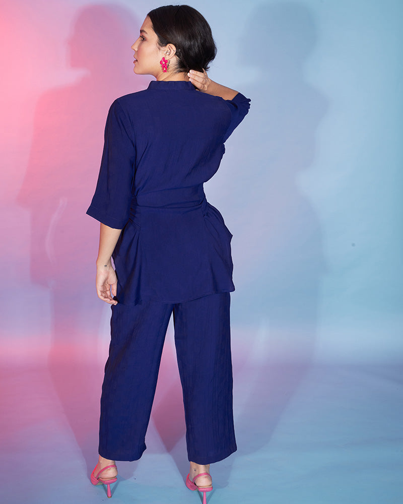 Fancy Design Navy Blue Color Viscose Rayon Co-Ord Set