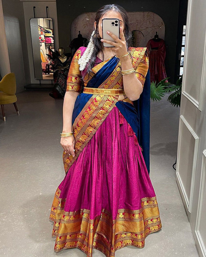 Pink Color Narayan Pet cotton With Zari Weaving Work Lehenga Choli