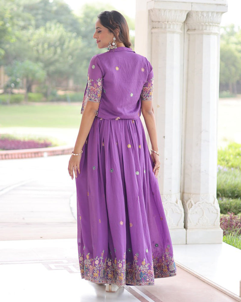 Purple Color Vichitra Silk Embroidered Gown