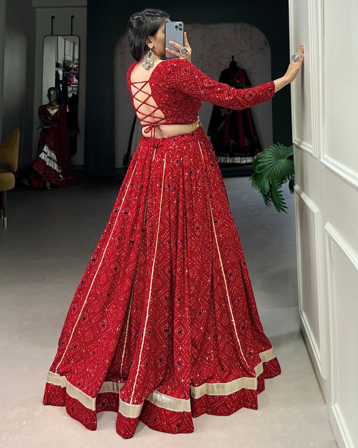 Red Color Rayon Foil Printed Navratri Lehenga Choli