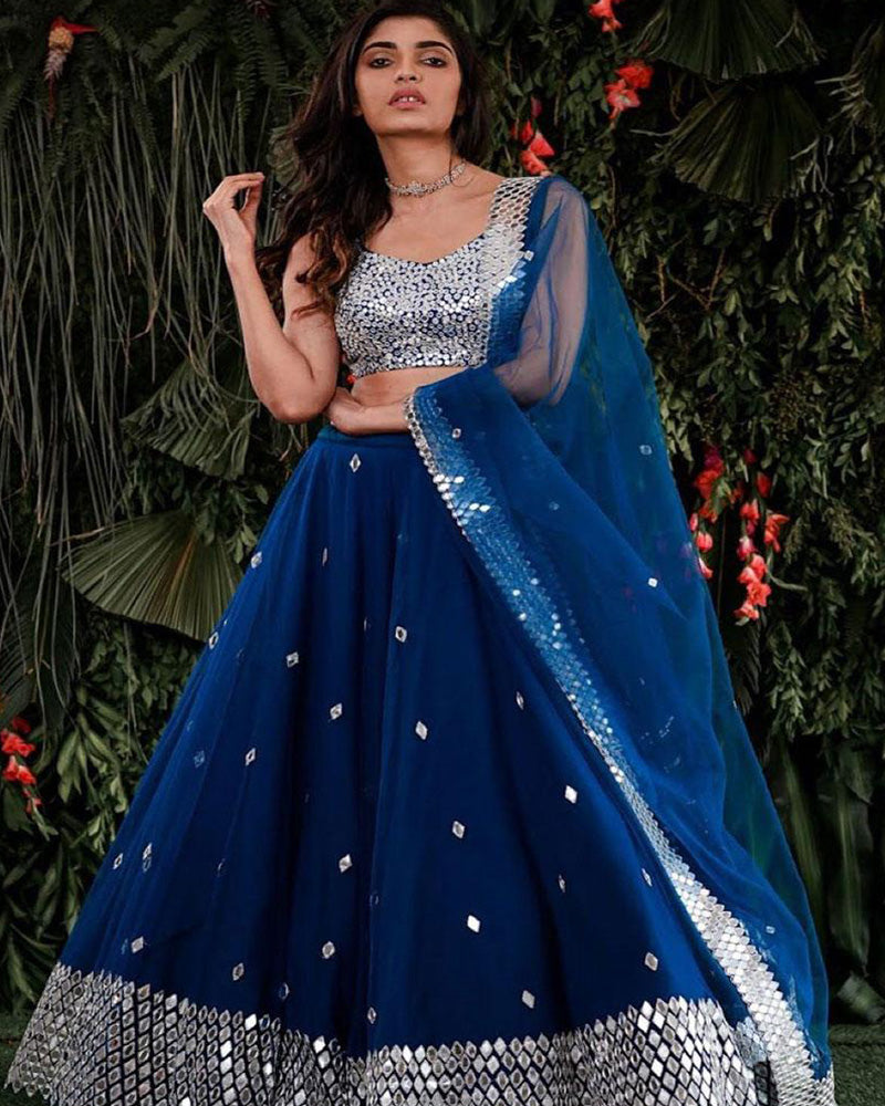 Blue Georgette Paper Work Lehenga Choli