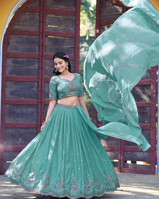 Sky Blue Color Star Georgette Embroidered Lehenga Choli