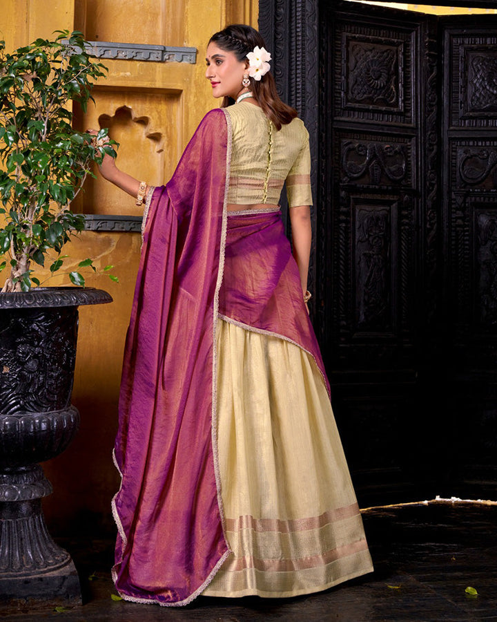 Yelllow Color Dupion Silk Zari Weaving Half Saree