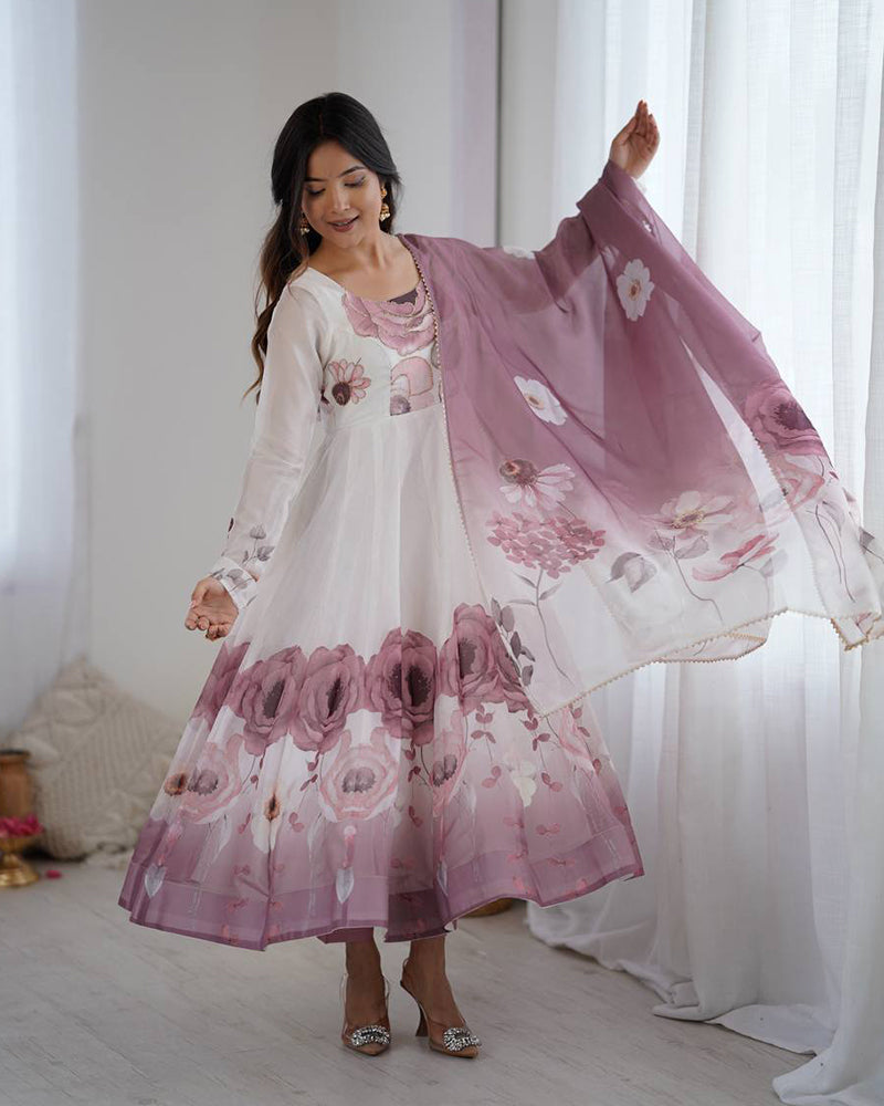 Onion Pink Color Organza Silk Three Piece Anarkali Suit
