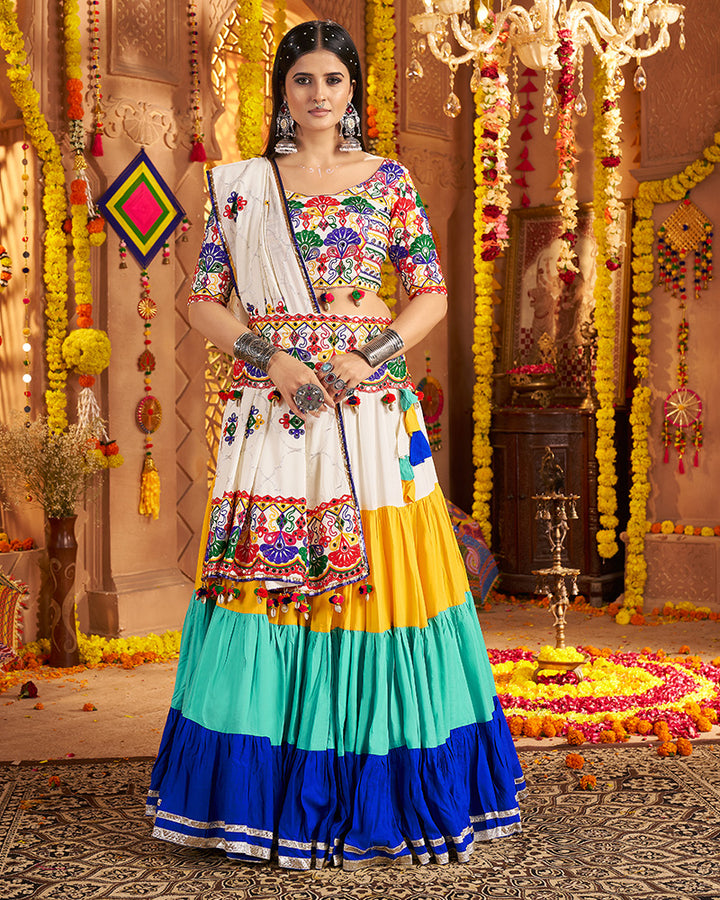 Vibrant White Multi Color Embroidered Garba Choli