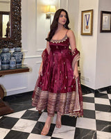 Maroon Color Vichitra Silk Embroidered Anarkali Suit