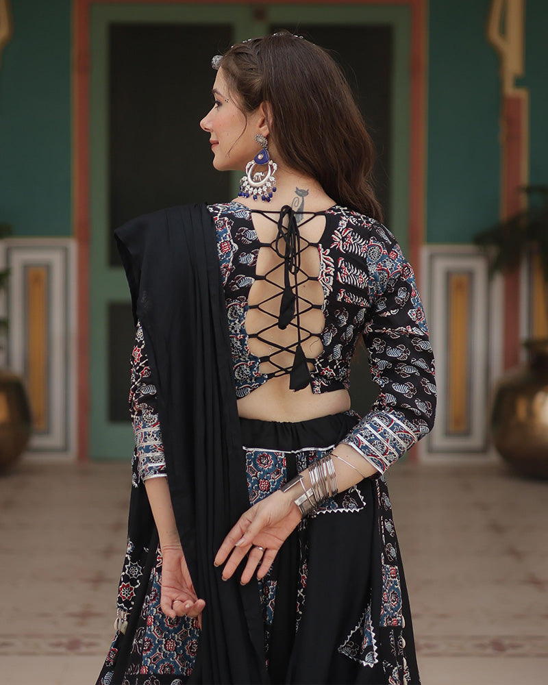 Navratri Wear Black Color Rayon Printed Lehenga Choli
